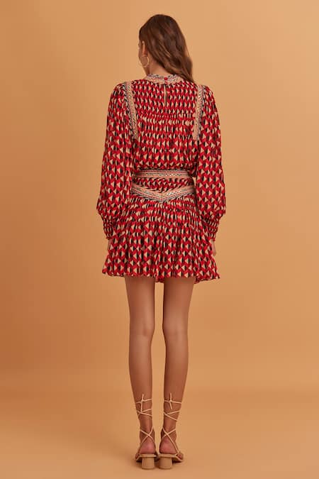 Shop_Verb by Pallavi Singhee_Multi Color Viscose Georgette Printed Geometric Skirt _at_Aza_Fashions