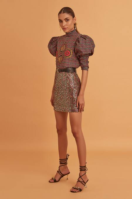 Verb By Pallavi Singhee_Multi Color Sequin Work Mini Skirt_Online_at_Aza_Fashions