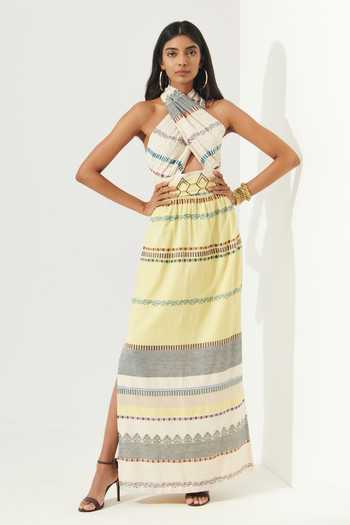 Buy Yellow Printed Halter Dress For Women by Verb By Pallavi Singhee Online  at Aza Fashions.