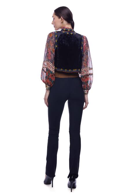 Shop Verb By Pallavi Singhee Multi Color Velvet Open Embroidered Jacket at Aza Fashions Shop_Verb By Pallavi Singhee_Multi Color Velvet Open Embroidered Jacket_at_Aza_Fashions
