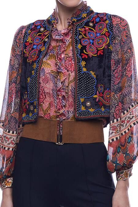 Verb By Pallavi Singhee Multi Color Velvet Open Embroidered Jacket at Aza Fashions Verb By Pallavi Singhee_Multi Color Velvet Open Embroidered Jacket_at_Aza_Fashions