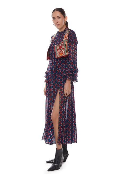Verb By Pallavi Singhee Multi Color Viscose Georgette Round Printed Slit Dress Online at Aza Fashions Verb By Pallavi Singhee_Multi Color Viscose Georgette Round Printed Slit Dress_Online_at_Aza_Fashions