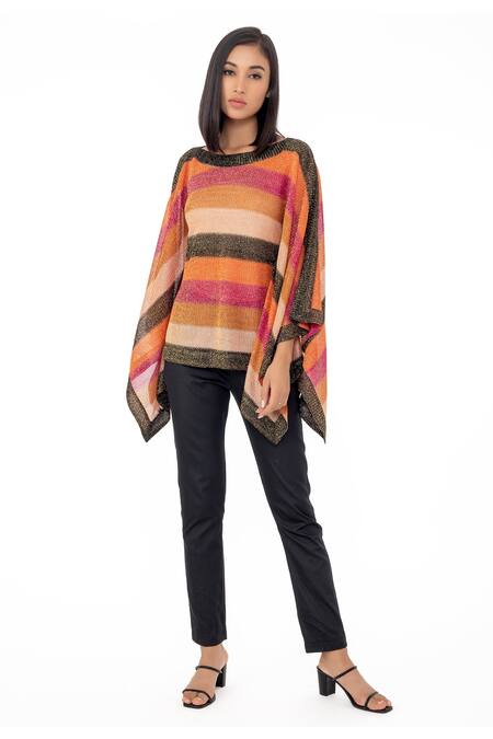 Buy_Gaya_Multi Color Crochet 85% Lurex 15% Striped Kaftan Top _Online_at_Aza_Fashions
