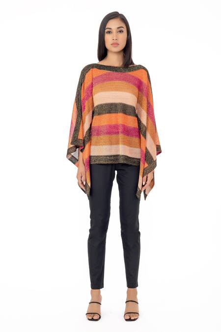 Shop_Gaya_Multi Color Crochet 85% Lurex 15% Striped Kaftan Top _Online_at_Aza_Fashions