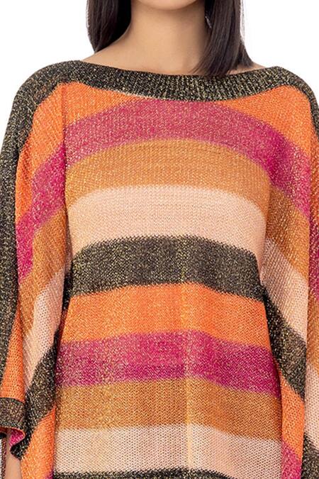 Gaya_Multi Color Crochet 85% Lurex 15% Striped Kaftan Top _at_Aza_Fashions