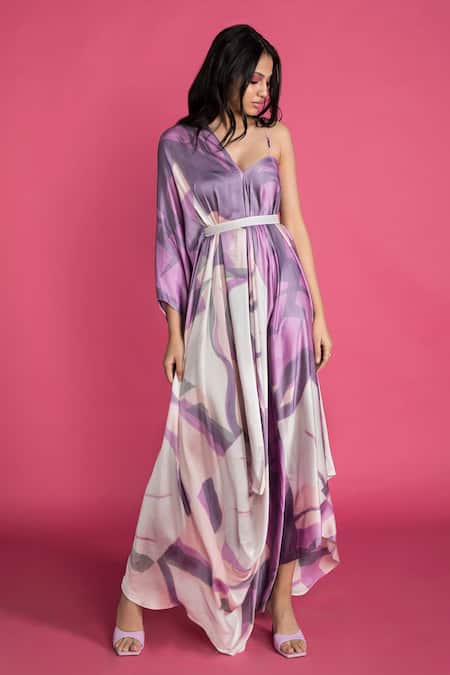 Plus Lilac Feather Trim One Shoulder Midi Dress | PrettyLittleThing USA