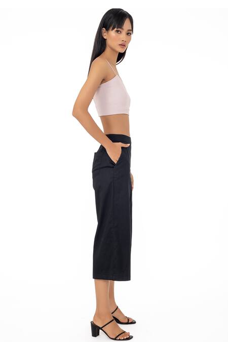 Gaya_Black Cotton Satin Culottes _Online_at_Aza_Fashions