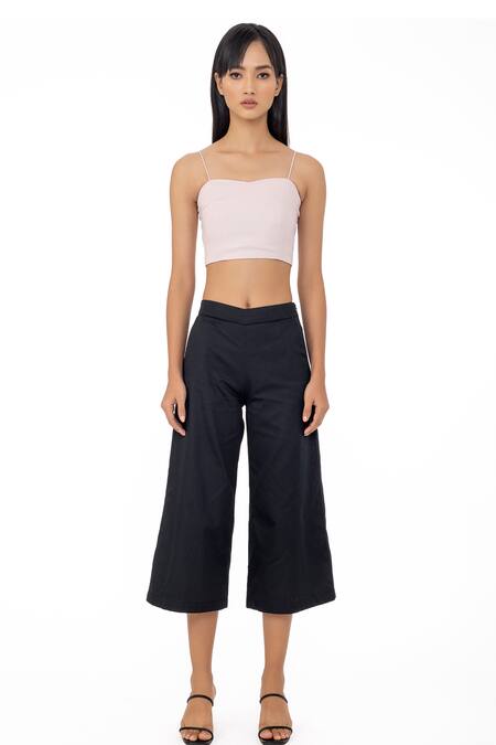 Buy_Gaya_Black Cotton Satin Culottes _Online_at_Aza_Fashions