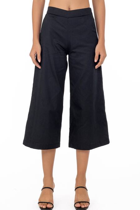 Shop_Gaya_Black Cotton Satin Culottes _Online_at_Aza_Fashions