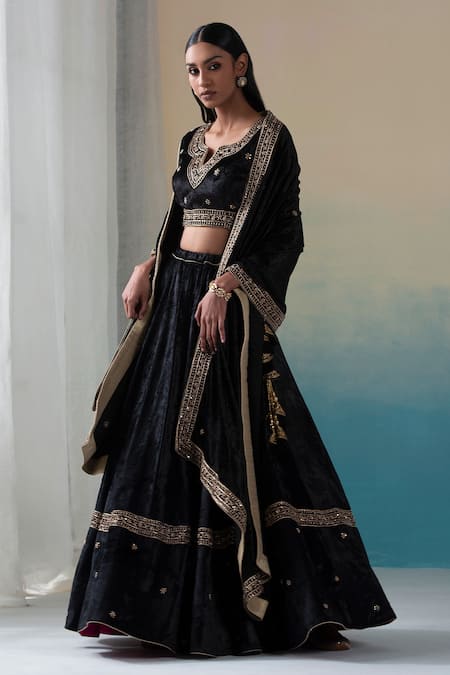 Weaver Story Velvet Zardozi Work Lehenga Set 