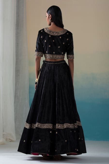 Weaver Story Velvet Zardozi Work Lehenga Set 