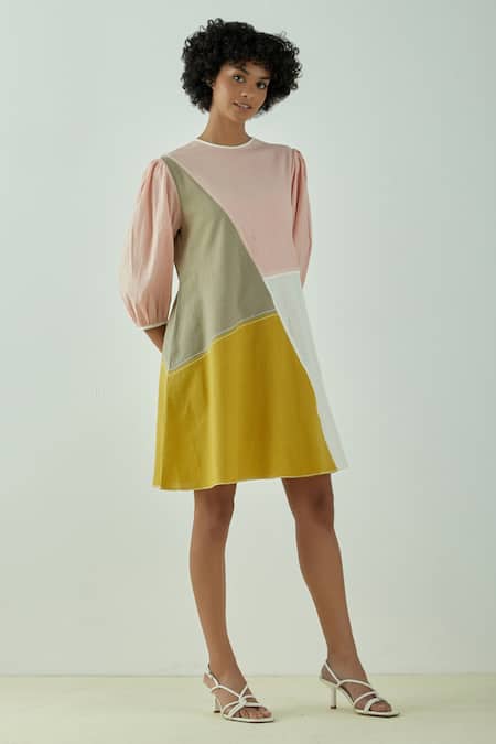 Madder Much Multi Color Cotton Plain Round Venice Colorblock Dress Online at Aza Fashions Madder Much_Multi Color Cotton Plain Round Venice Colorblock Dress _Online_at_Aza_Fashions