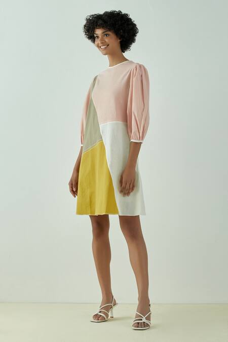 Buy Madder Much Multi Color Cotton Plain Round Venice Colorblock Dress Online at Aza Fashions Buy_Madder Much_Multi Color Cotton Plain Round Venice Colorblock Dress _Online_at_Aza_Fashions