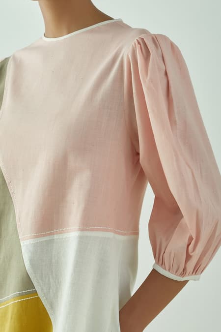 Shop Madder Much Multi Color Cotton Plain Round Venice Colorblock Dress Online at Aza Fashions Shop_Madder Much_Multi Color Cotton Plain Round Venice Colorblock Dress _Online_at_Aza_Fashions