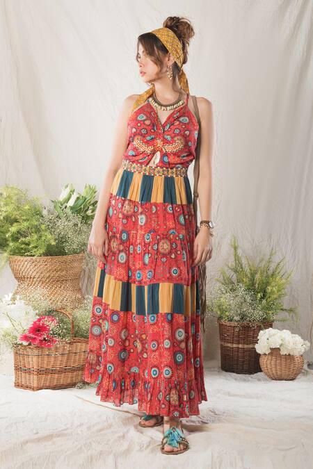 Verb By Pallavi Singhee_Red Printed Maxi Dress_Online_at_Aza_Fashions