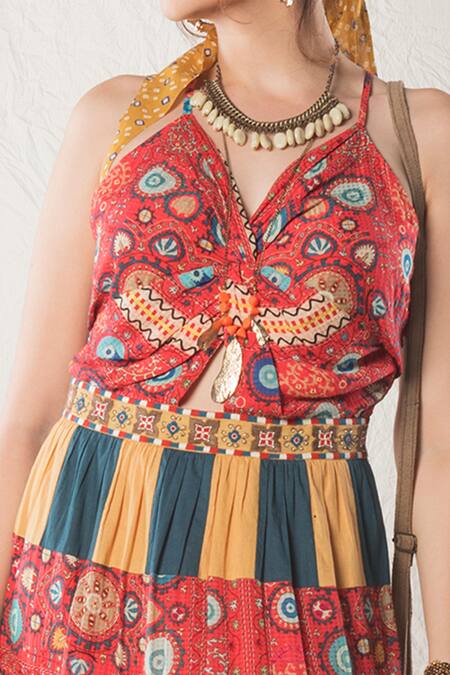 Shop_Verb By Pallavi Singhee_Red Printed Maxi Dress_Online_at_Aza_Fashions