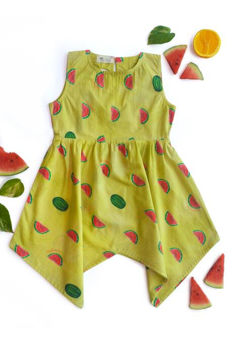 Miko Lolo Yellow Organic Cotton Poplin Printed Watermelon Dress 1