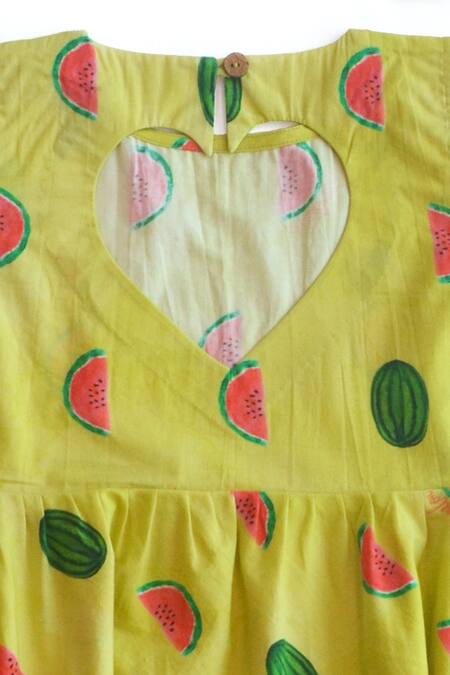 Miko Lolo Yellow Organic Cotton Poplin Printed Watermelon Dress 3