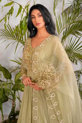 Buy Vidushi Gupta Green Embroidered Anarkali With Dupatta Online at Aza Fashions Buy_Vidushi Gupta_Green Embroidered Anarkali With Dupatta _Online_at_Aza_Fashions