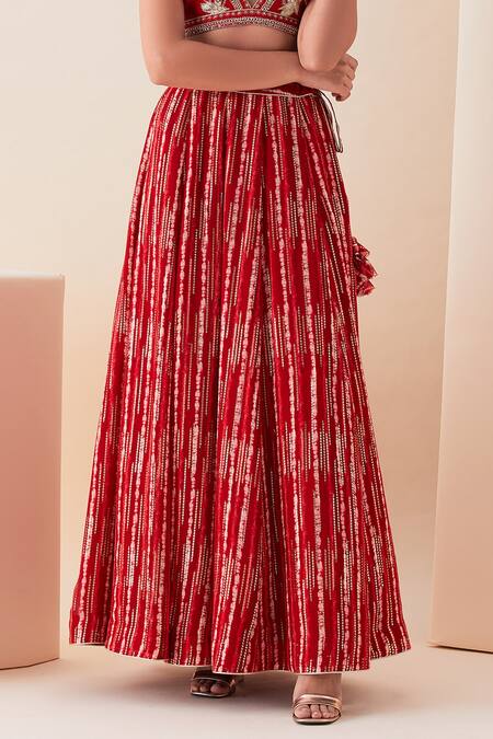 Viam_Red Silk Metallic Woven Lehenga Set_Online_at_Aza_Fashions