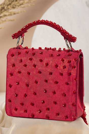 House of Vian Red Beads, Pearls Embellished Clutch With Sling Online at Aza Fashions House of Vian_Red Beads, Pearls Embellished Clutch With Sling _Online_at_Aza_Fashions