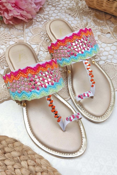 House Of Vian Multi Color Embroidered Kolhapuris