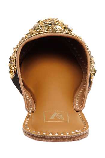 House Of Vian_Black Embroidered Suede Back Open Juttis _Online_at_Aza_Fashions