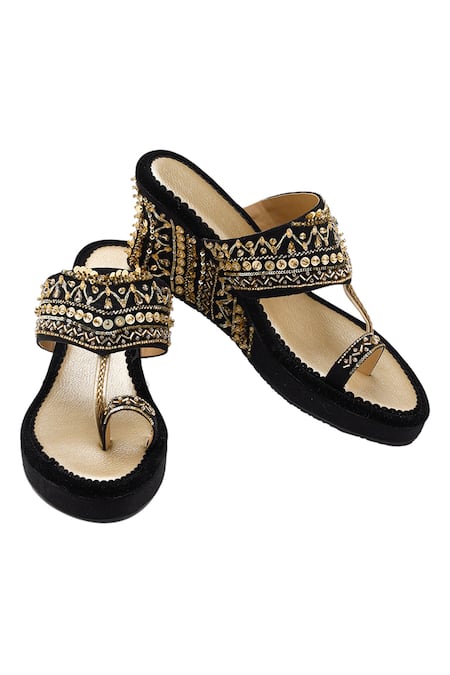 House of Vian Ruhaaniyat Vegan Leather Embellished Suede Wedges 