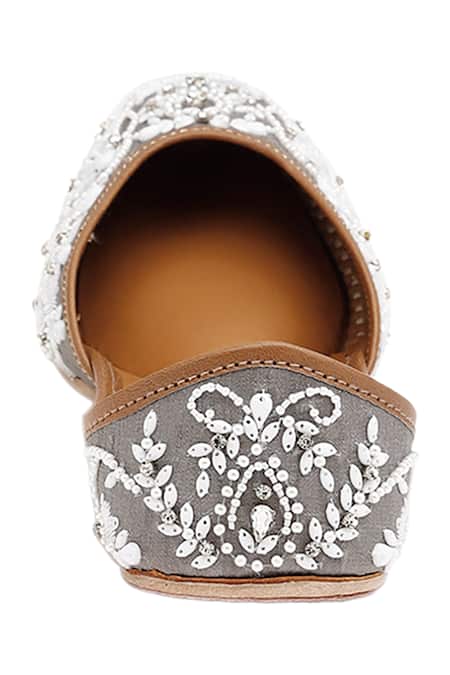 Buy_House Of Vian_Grey Zahira Bead Embellished Juttis _Online_at_Aza_Fashions