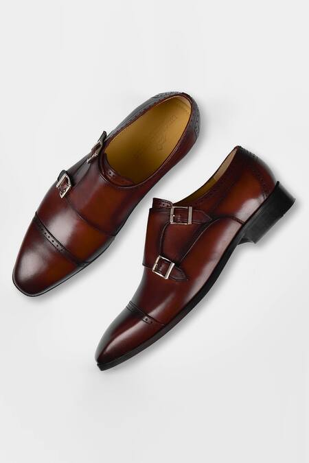 Buy_Luxoro Formello_Brown Hand Dyed Brogue Double Monks_Online_at_Aza_Fashions
