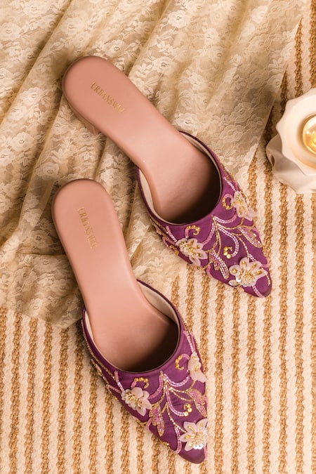 Urbansway Purple Embroidered Viola Mule Block Heels 