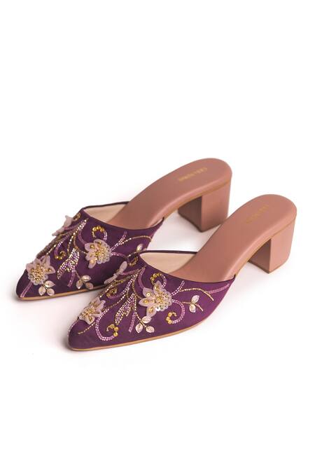 Urbansway_Purple Embroidered Viola Mule Block Heels_Online_at_Aza_Fashions