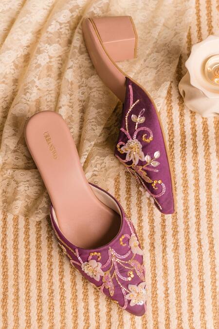 Buy_Urbansway_Purple Embroidered Viola Mule Block Heels_Online_at_Aza_Fashions