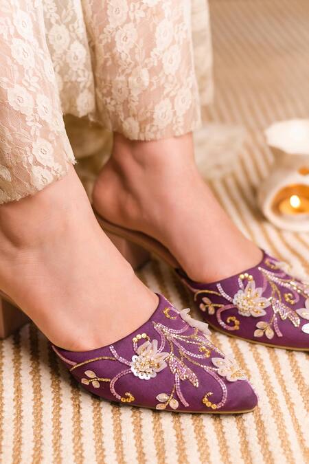 Shop_Urbansway_Purple Embroidered Viola Mule Block Heels_Online_at_Aza_Fashions
