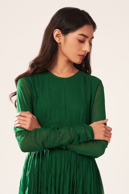 Dot_Green Cotton Anarkali _Online_at_Aza_Fashions