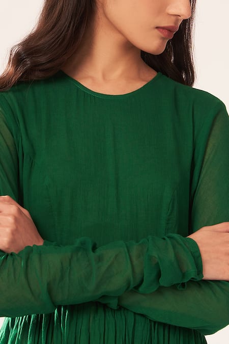 Shop_Dot_Green Cotton Anarkali _Online_at_Aza_Fashions