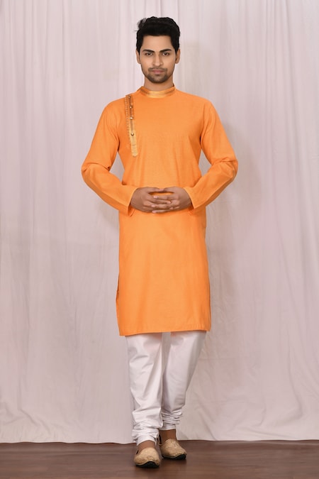 Samyukta Singhania Orange Cotton Plain Patch Work Kurta Set