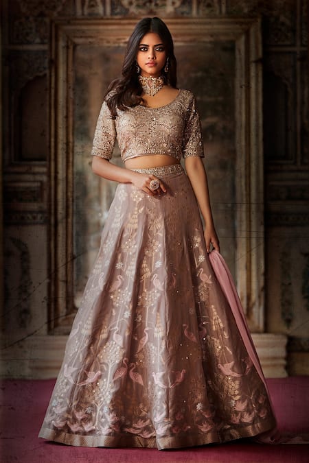 MATSYA Grey Chanderi Silk Lehenga Set