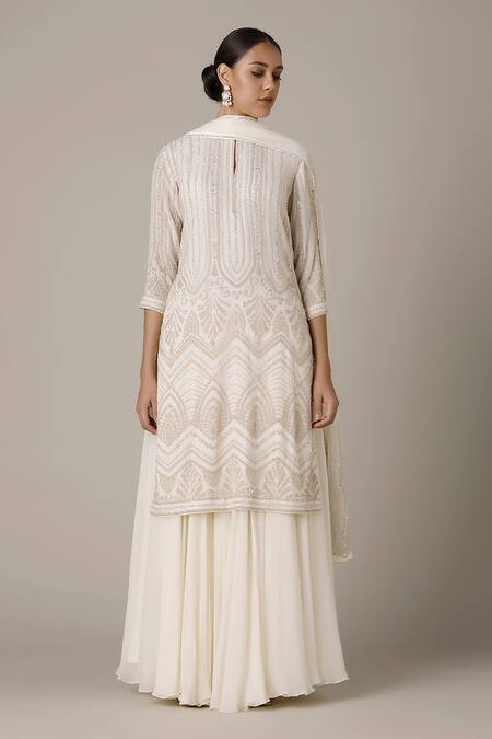 VARUN NIDHIKA White Chiffon Embroidered Kurta Gharara Set