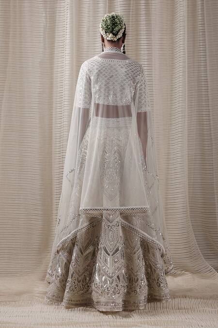 Shop Varun Nidhika White Organza Embroidered Lehenga Set at Aza Fashions Shop_Varun Nidhika_White Organza Embroidered Lehenga Set_at_Aza_Fashions