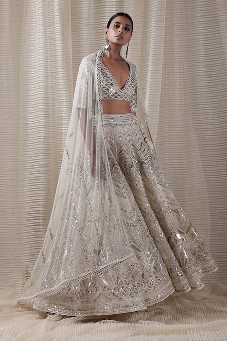 VARUN NIDHIKA White Organza Embroidered Lehenga Set