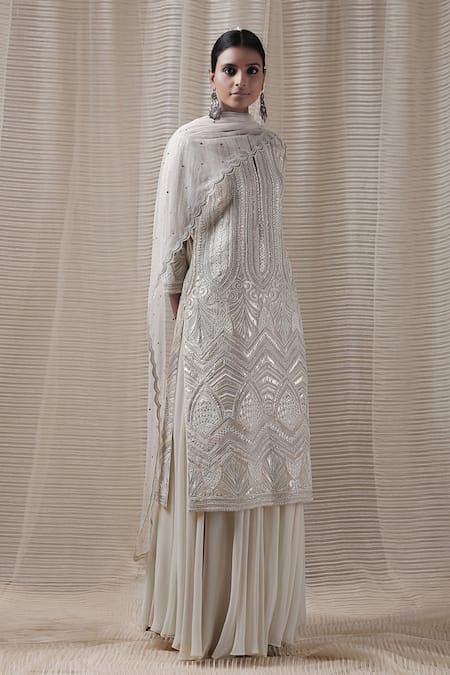 VARUN NIDHIKA White Silk Organza Kurta Sharara Set