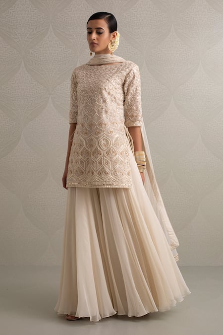 VARUN NIDHIKA White Embroidered Organza Kurta Lehenga Set