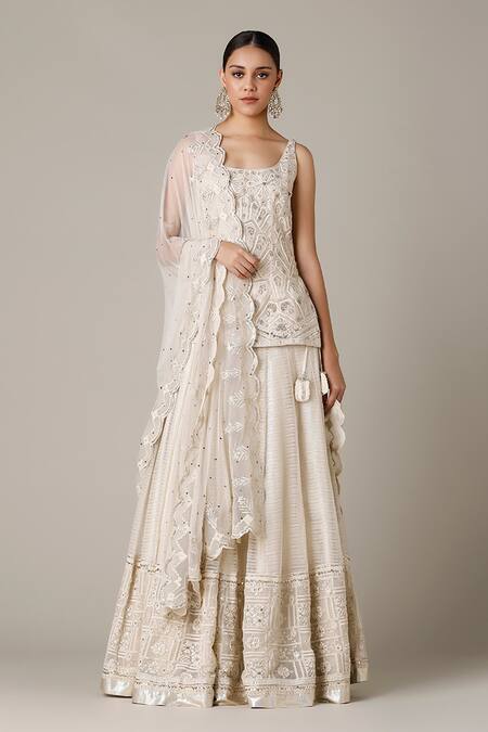 VARUN NIDHIKA White Embroidered Organza Kurta Lehenga Set