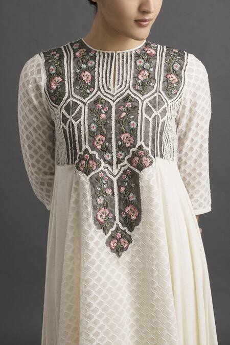 Buy_Varq By Varun Nidhika_White Chanderi Asymmetric Kurta_Online_at_Aza_Fashions