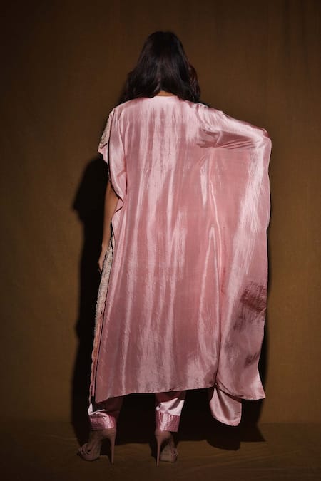 Shop Vara By Vibha N Priti Pink Habutai Silk Round Asymmetric Tunic And Pant Set at Aza Fashions Shop_Vara By Vibha N Priti_Pink Habutai Silk Round Asymmetric Tunic And Pant Set _at_Aza_Fashions