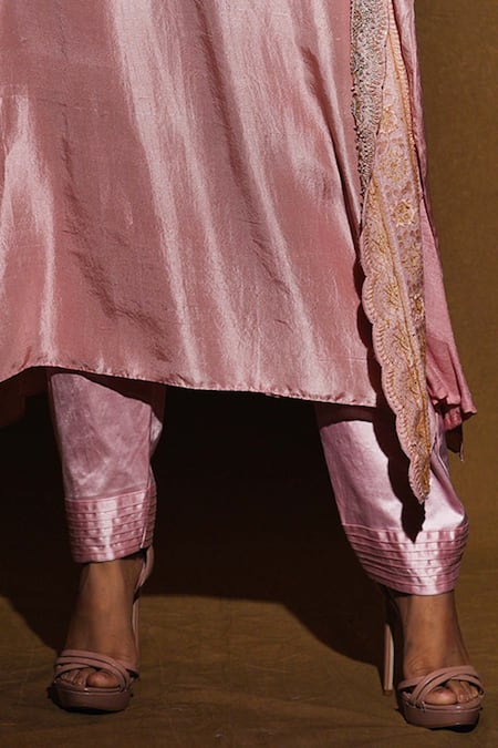 Shop Vara By Vibha N Priti Pink Habutai Silk Round Asymmetric Tunic And Pant Set Online at Aza Fashions Shop_Vara By Vibha N Priti_Pink Habutai Silk Round Asymmetric Tunic And Pant Set _Online_at_Aza_Fashions