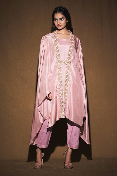 Vara By Vibha N Priti Pink Habutai Silk Jacket Open Kurta Round Embroidered And Set Online at Aza Fashions Vara By Vibha N Priti_Pink Habutai Silk Jacket Open Kurta Round Embroidered And Set _Online_at_Aza_Fashions