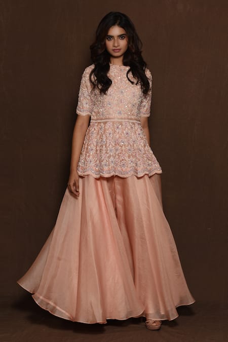 Vara by Vibha n Priti Embroidered Peplum Kurta & Gharara Set 