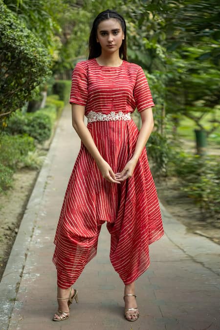 Vara by Vibha n Priti Silk Chanderi Cowl Jumpsuit with Belt 